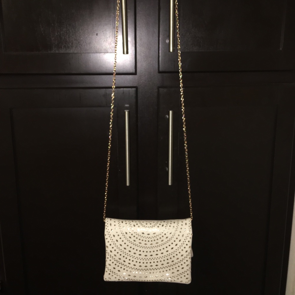 Gold and white crossbody purse